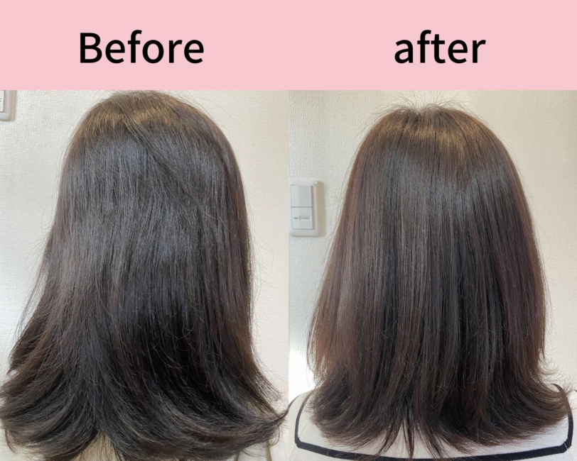 肌ナチュールを使う前と後の髪の毛の写真