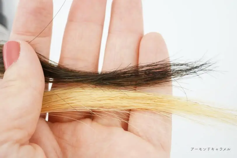 【白髪染め】クレイエンスクイックスパカラーアーモンドキャラメルの染まり具合と毛先の状態