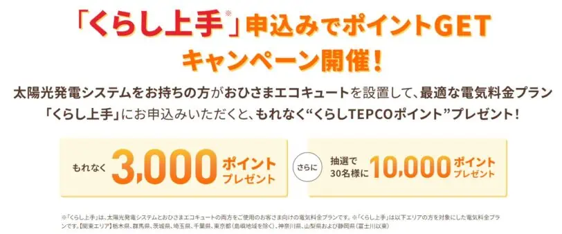 東京電力キャンペーンコード｜くらし上手に申込でポイントゲット